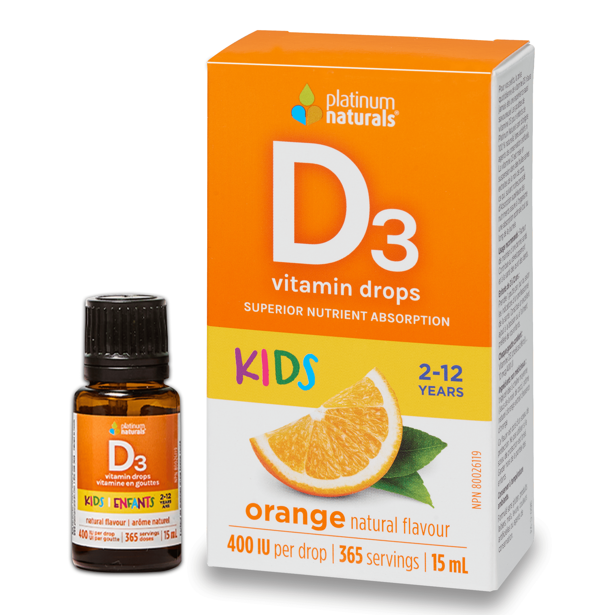 Platinum Naturals Orange Flavor D3 Vitamin Drops - 15ml - Nature's Source Inc