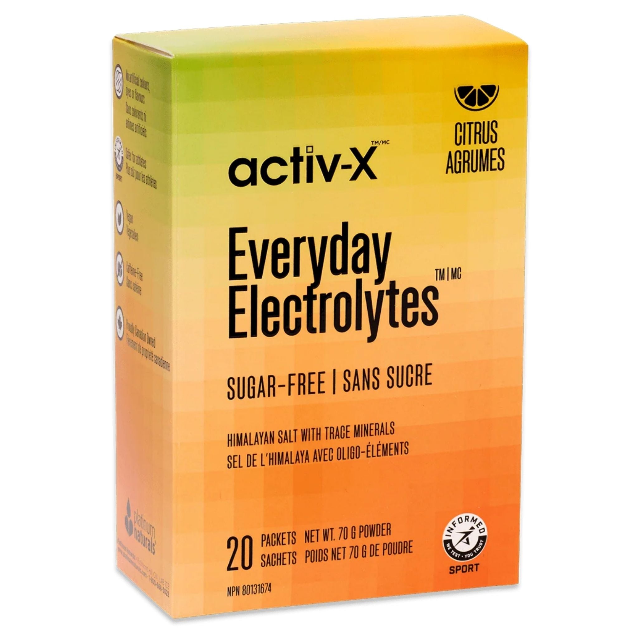 Platinum Activ - X Everyday Electrolytes Citrus 20 Sachets - Nature's Source Inc