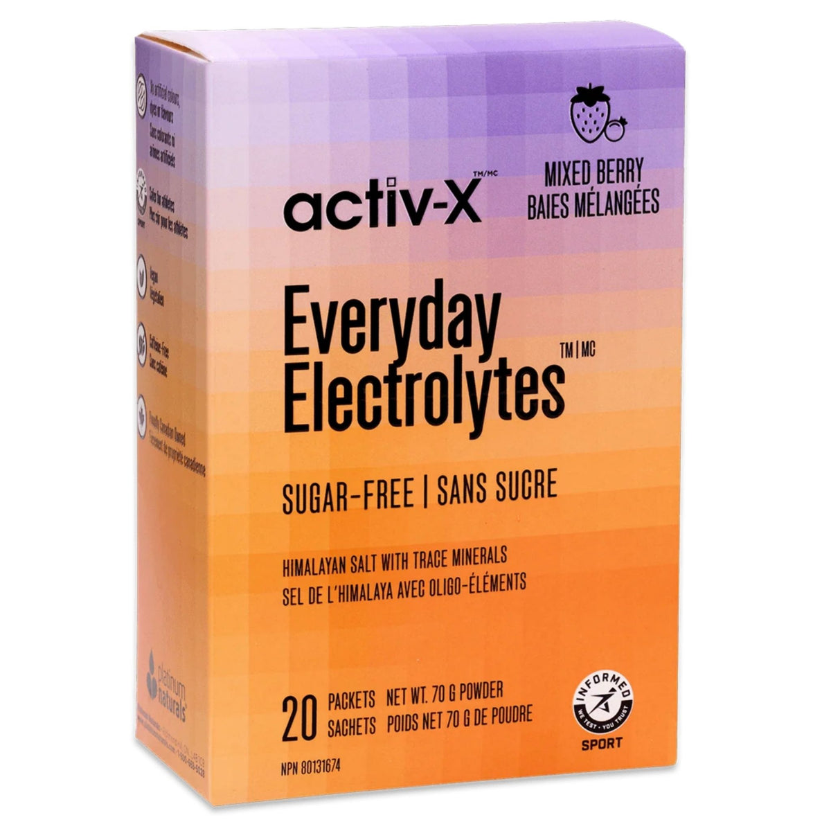 Platinum Activ - X Everyday Electrolytes Berry 20 Sachets - Nature's Source Inc