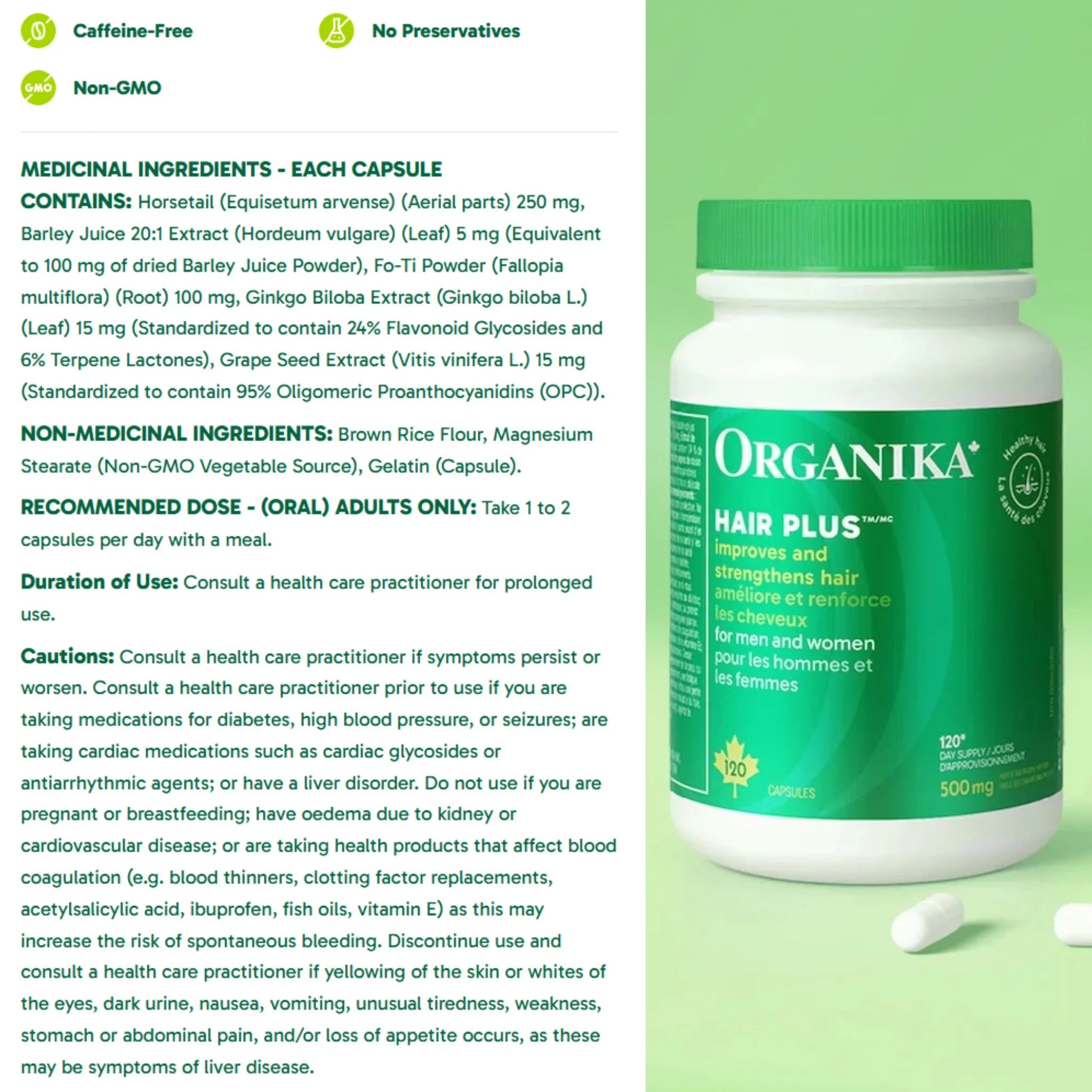 Organika Hair Plus 480mg 120 Capsules