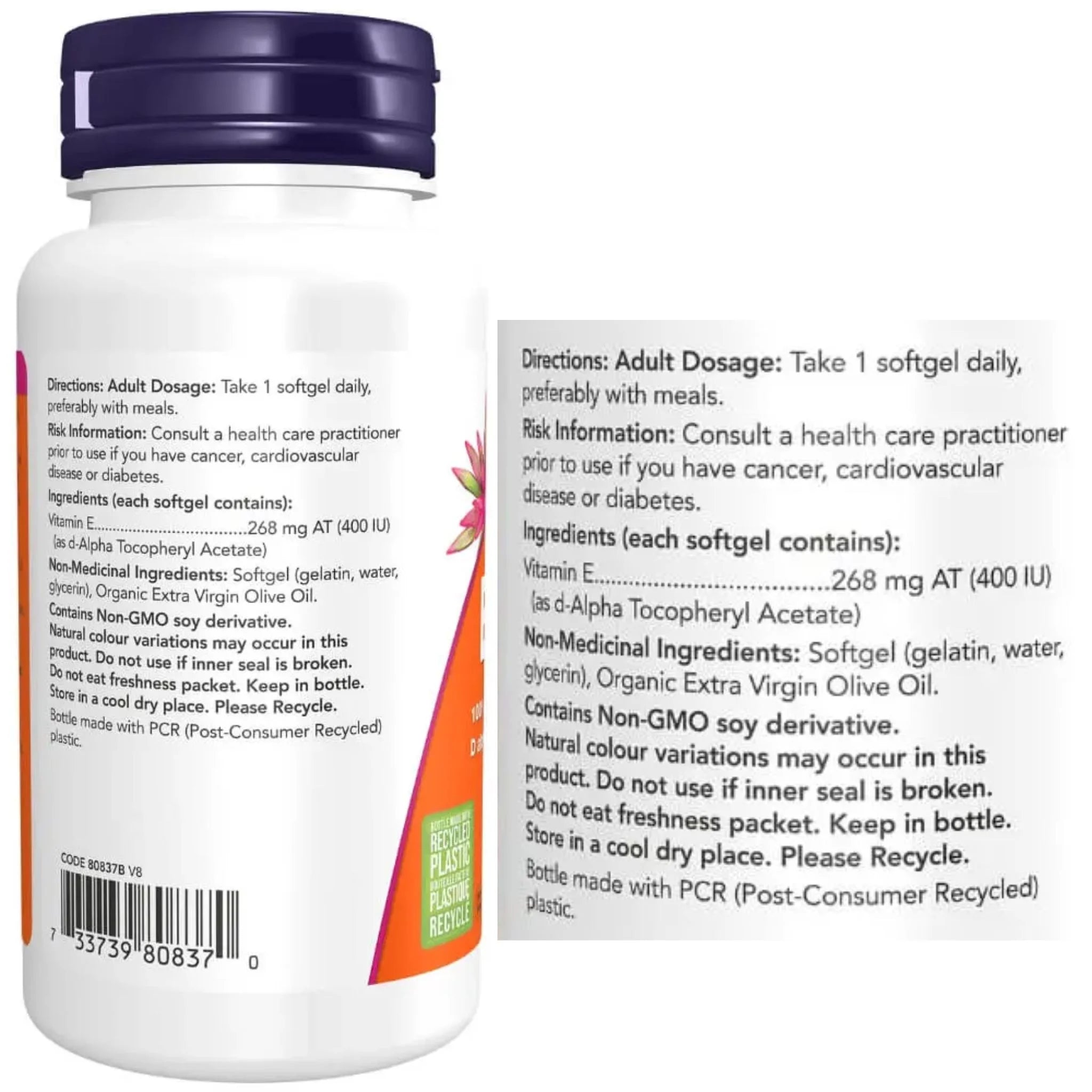NOW E-400 IU 100% Natural d-Alpha Tocopheryl 100 Softgels