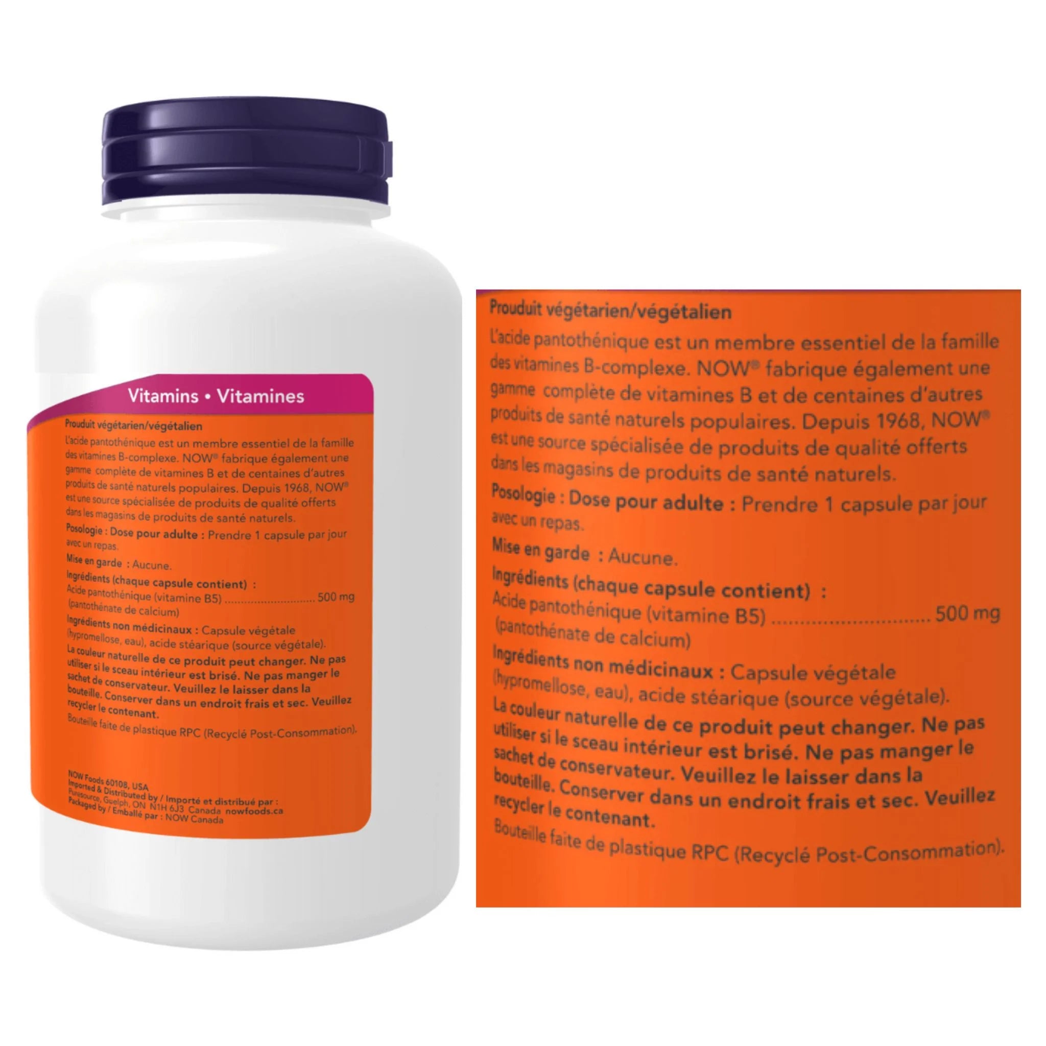 NOW Pantothenic Acid 500mg 250 Vegetable Capsules