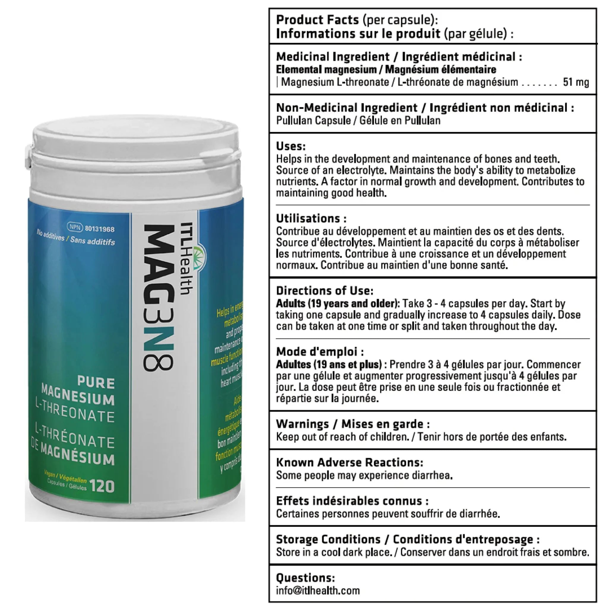 ITL Health MAG3N8 Magnesium Threonate 120 Vegan Capsules