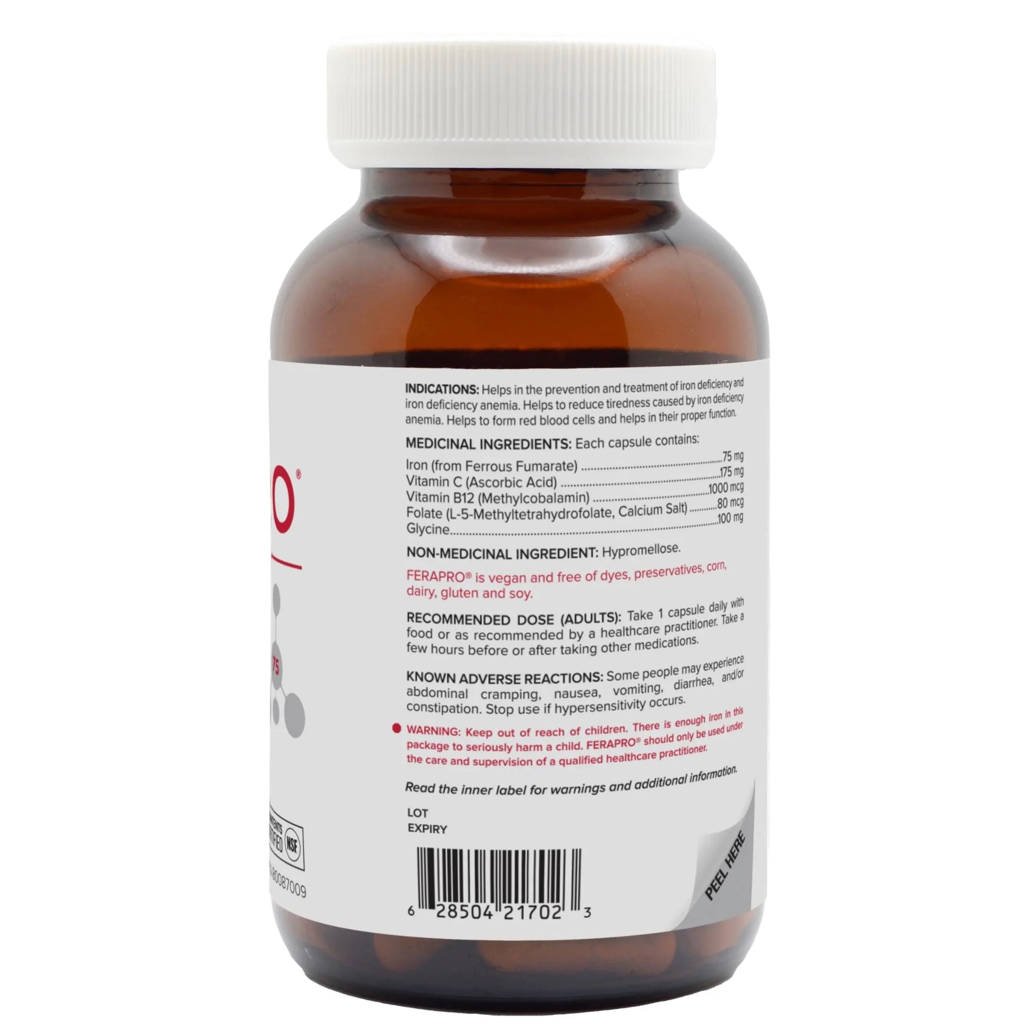 Replete Ferapro 75 Medium - Dose Iron 100 Vegetable Capsules - Nature's Source Inc