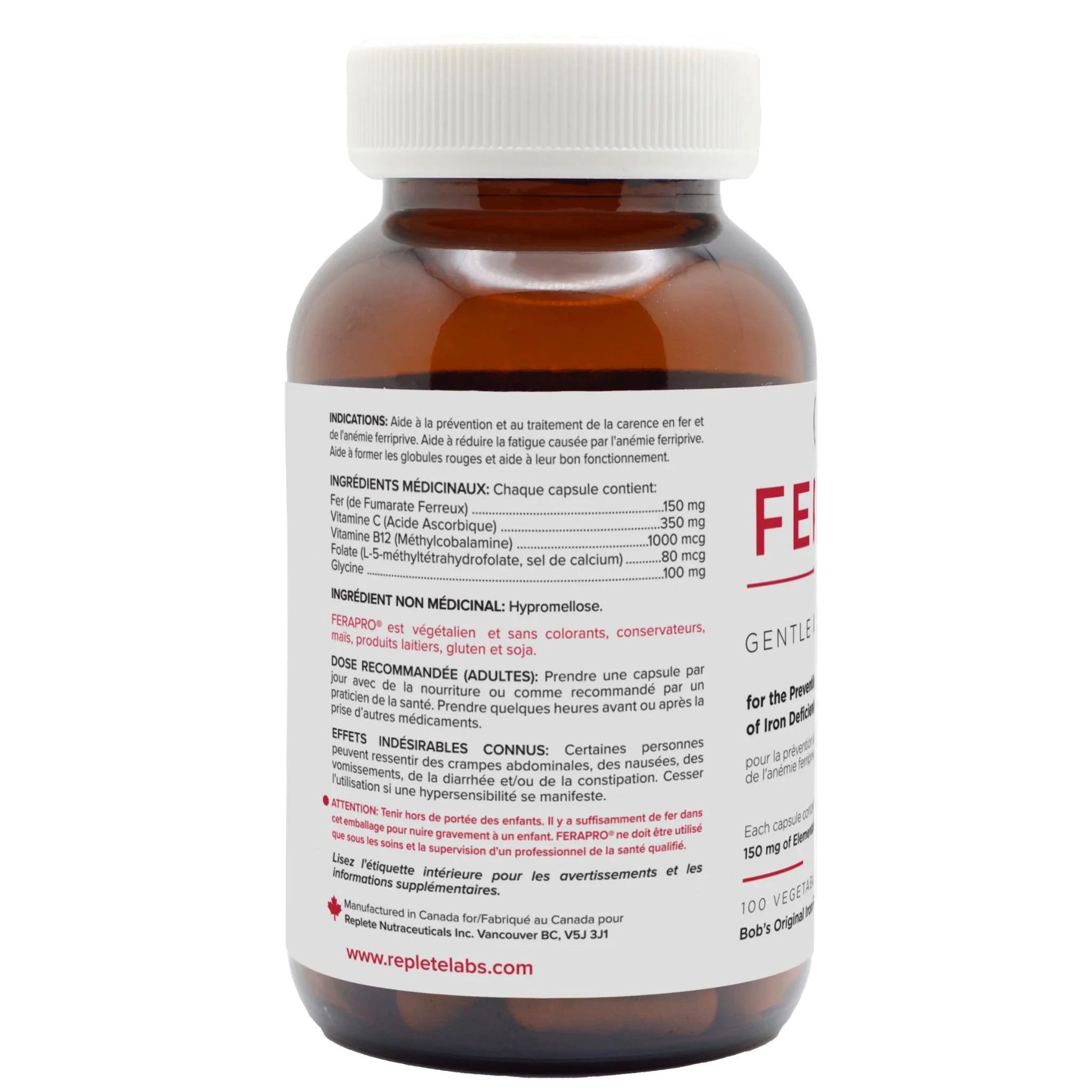 Replete Ferapro 150 High - Dose Iron 100 Vegetable Capsules - Nature's Source Inc