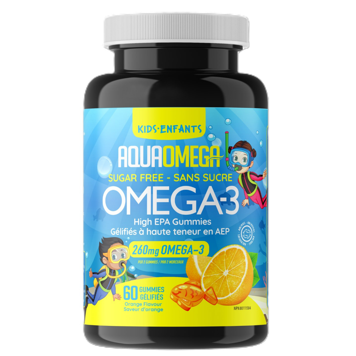 AquaOmega Kids Omega-3 High EPA Orange 60 Gummies - Improve Brain Function and Mood in Children, Promotes Memory, and Brain Development in Children