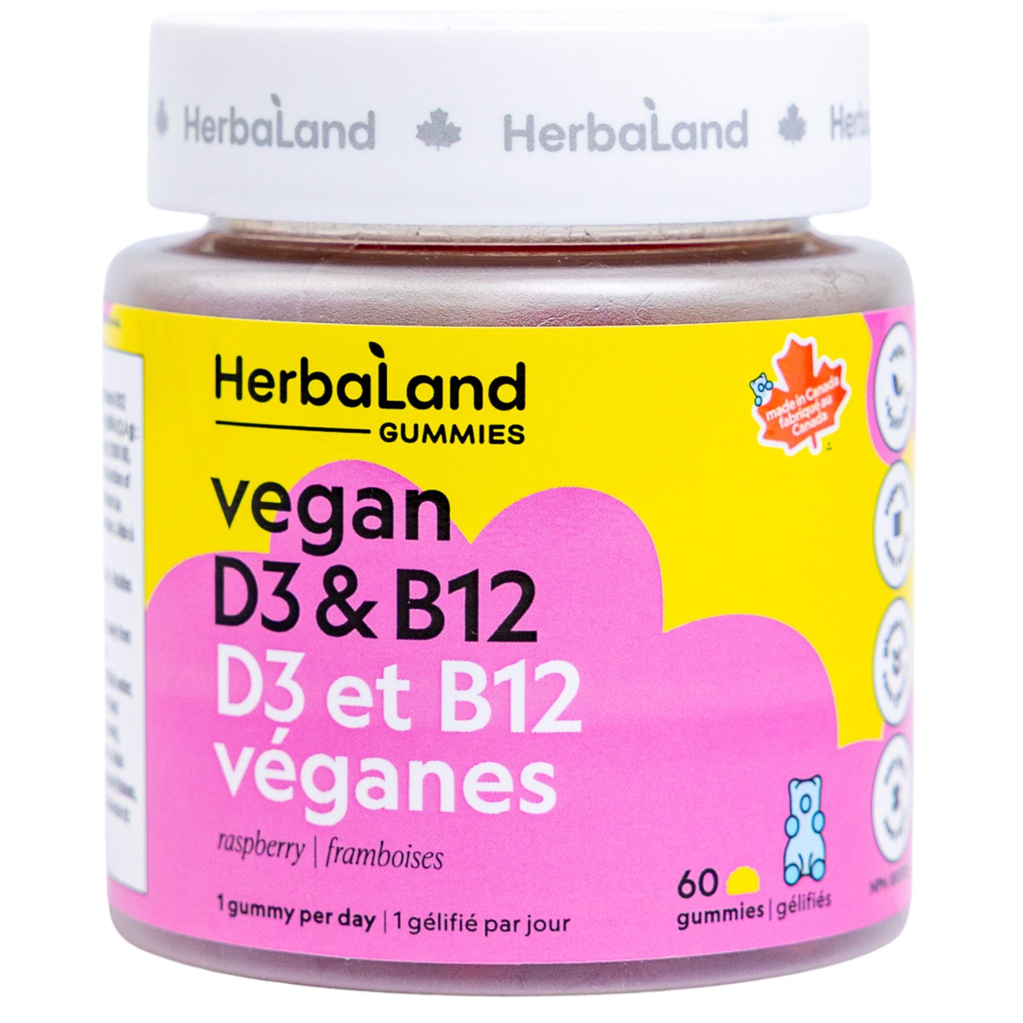 Herbaland Vegan D3 & B12 Raspberry 60 Gummies - Nature's Source Inc