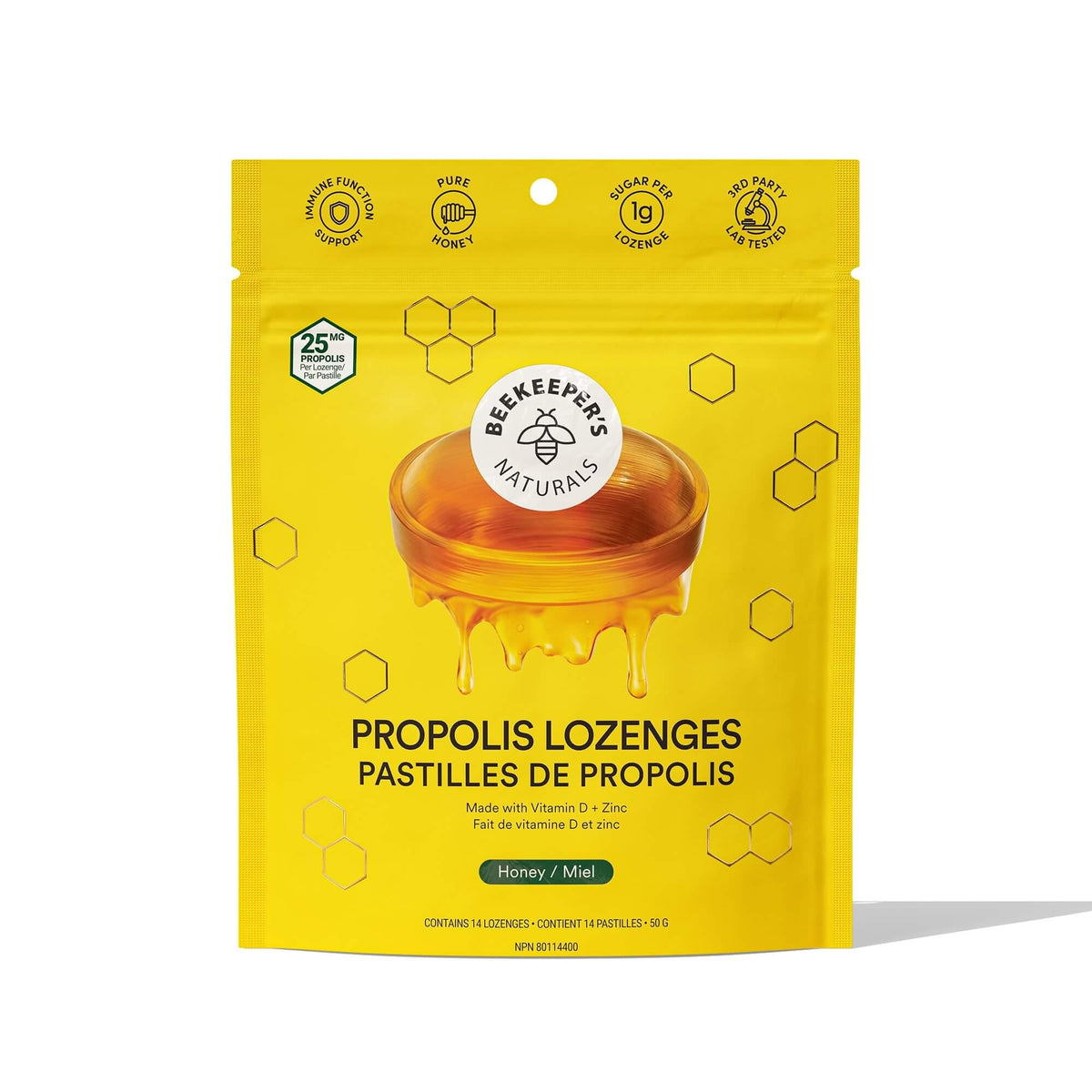 Beekeeper's Propolis Soothing Lozenges Honey 50g - Immune Support with Honey, Vitamin D, Zinc