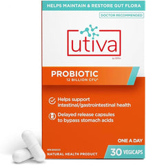 Utiva Probiotic 30 Vegan Caps - Supports Gastrointestinal Health, Maintains a Healthy Gut Flora and Urinary Tract