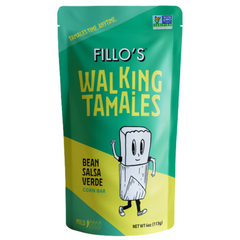 Fillo's Walking Tamales Bean Salsa Verde Mild 113g - Ready-To-Eat Tamales Perfect for Hiking, Commuting, Biking, or Just Snacking, Shelf-Stable and Rich in Nutrients