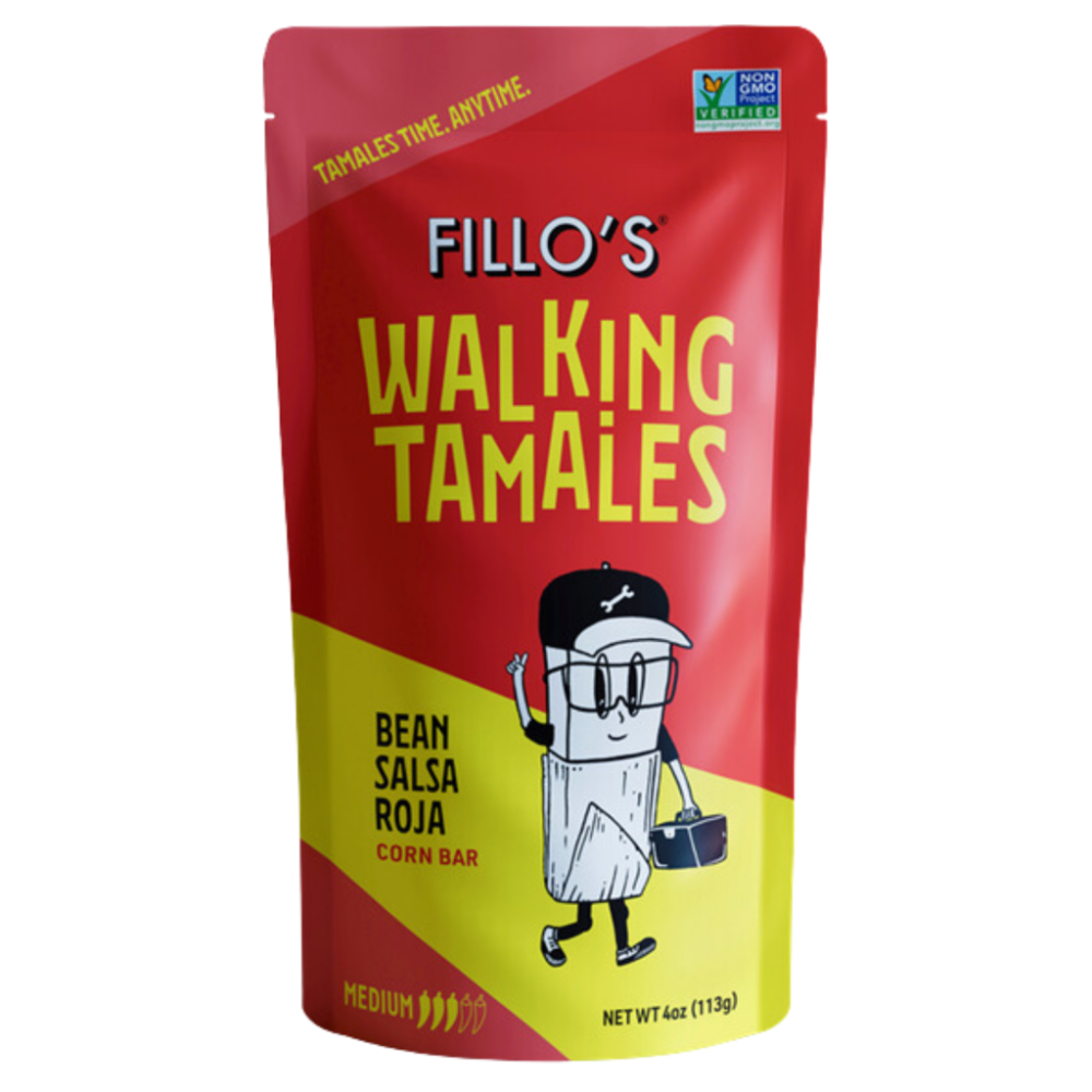 Fillo's Walking Tamales Bean Salsa Roja Medium 113g - A Unique Fusion of Hearty Pinto-Packed Masa and Flavourful Beans, Shelf-Stable and Ready-To-Eat Tamales, Grab-And Go Snack, Contain Simple Ingredients