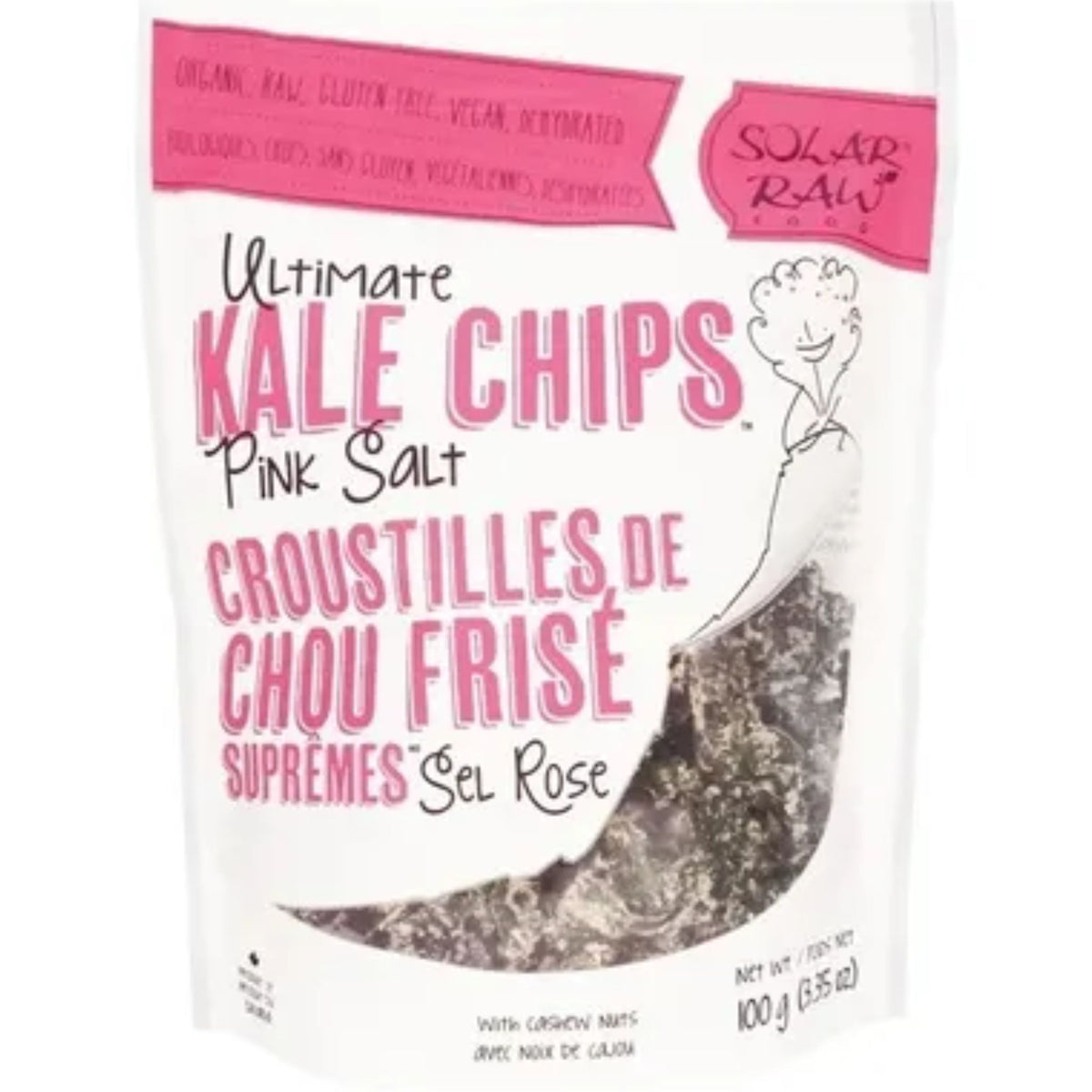 Solar Raw Ultimate Kale Chips Pink Salt 100g - Natural Source Of Vitamins A, B6, And C, Perfect Balance Of Crisp Kale, Apple, And Hint Of Warm Cinnamon Spice, Nutritious And Delicious Snack - Nature's Source Inc