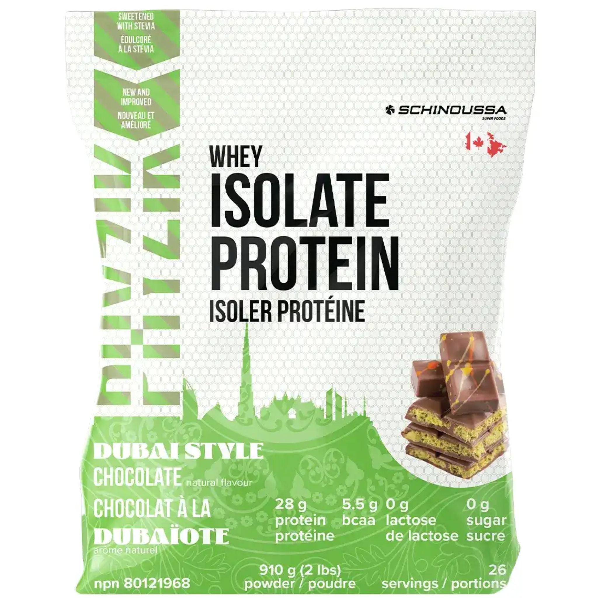Schinoussa Phyzik Whey Isolate Protein Dubai Style Chocolate 910g - Nature's Source Inc