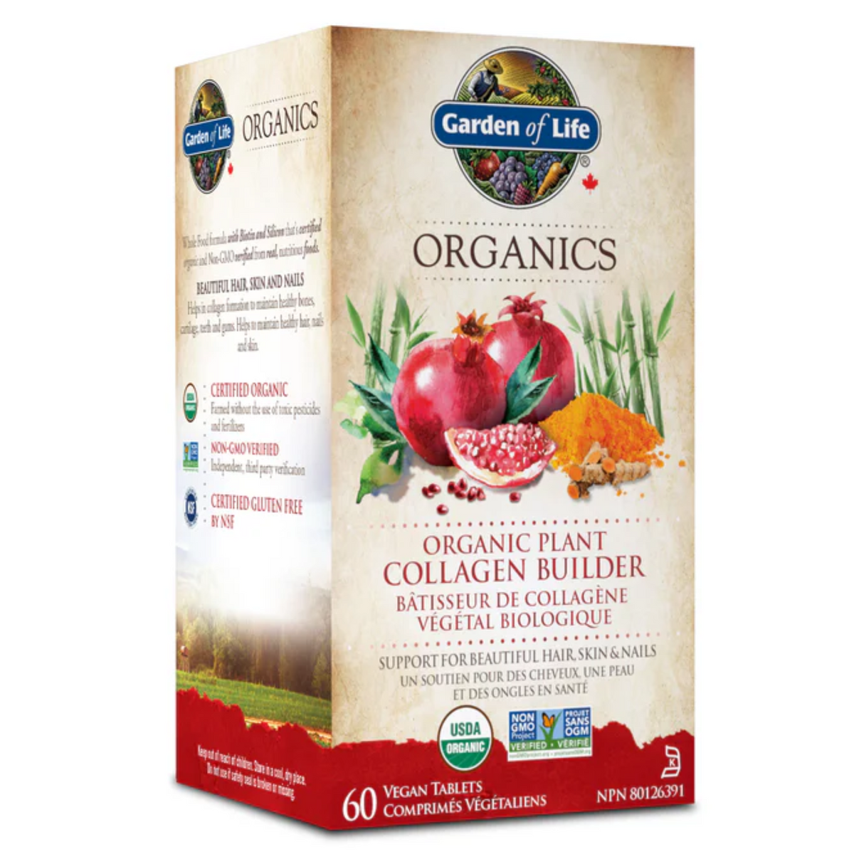 Garden Of Life Organics Organic Plant Collagen Builder 60 Vegan Tablets - Whole Food Silica & Biotin for Hair, Skin, Nails and Joint Support