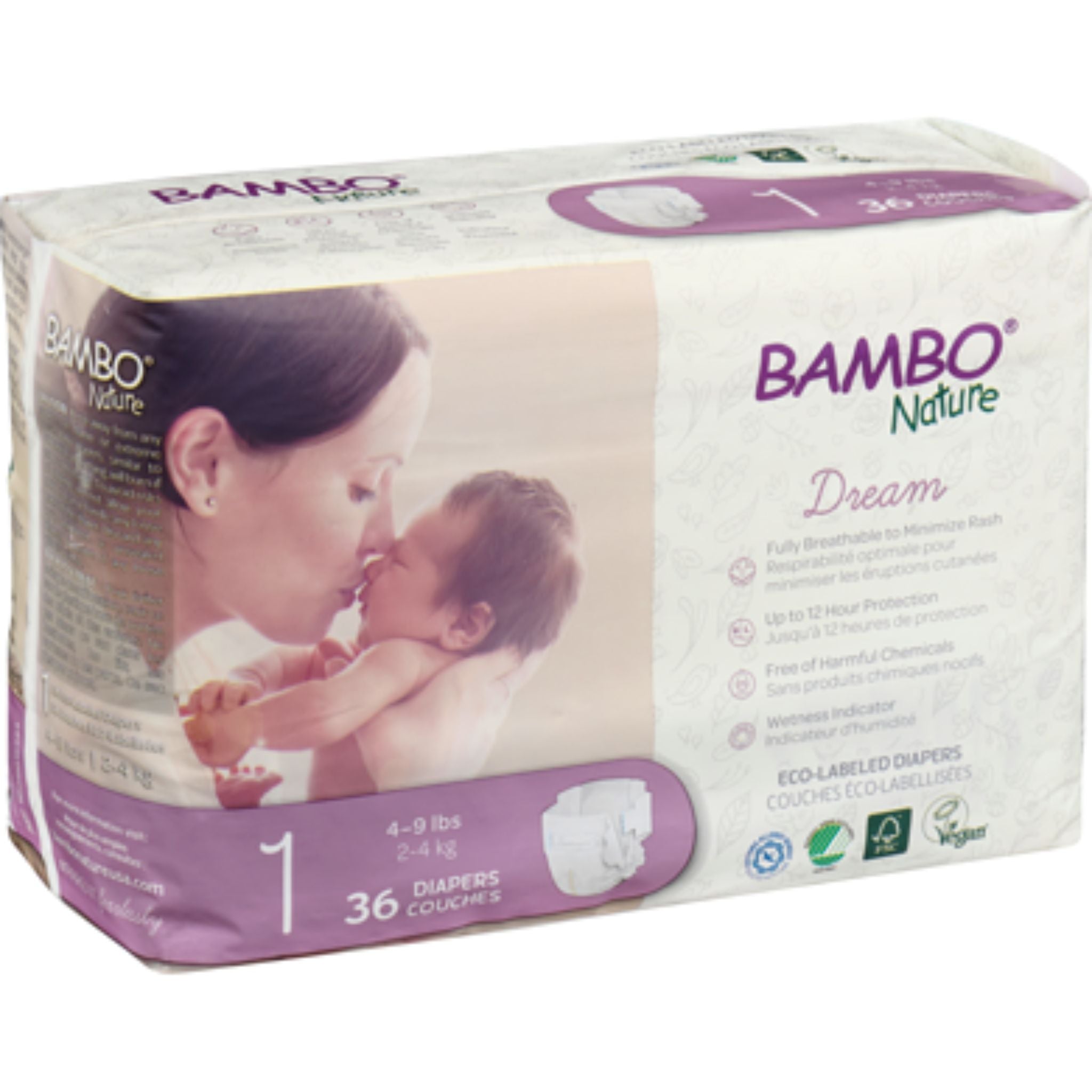 Bambo Nature Baby Diapers, 36 Count, Size 1 - Nature's Source Inc
