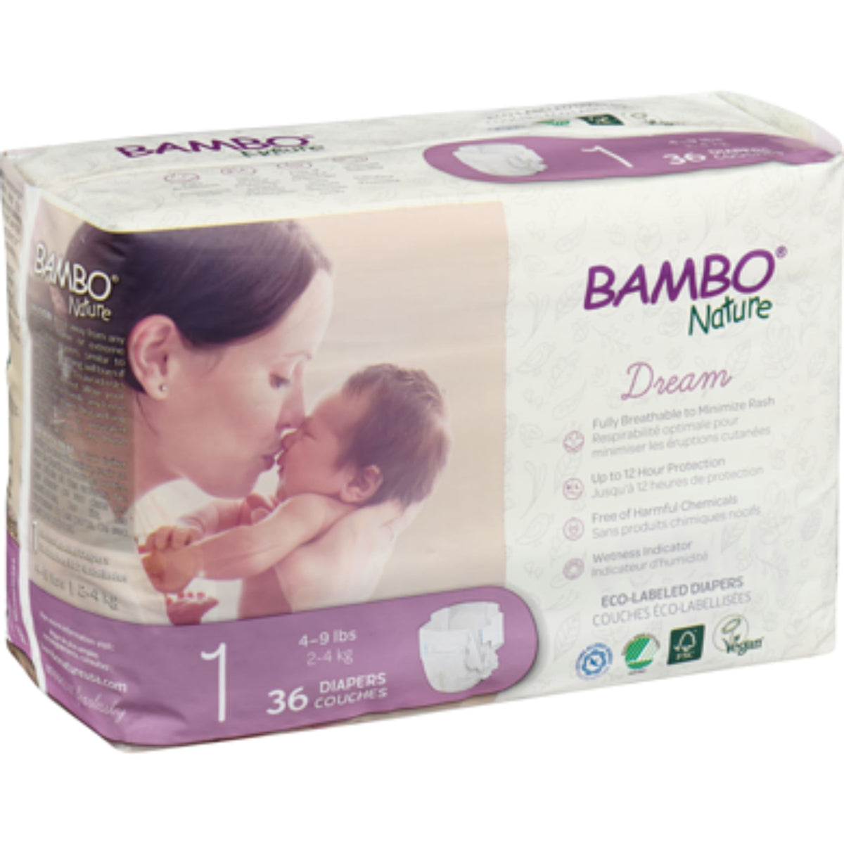 Bambo Nature Baby Diapers, 36 Count, Size 1 - Nature's Source Inc