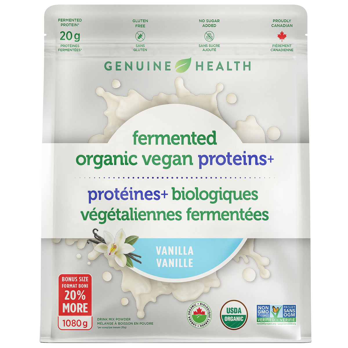 Genuine Health Fermented Vegan Protein Vanilla 1080g BONUS - Nature's Source Inc