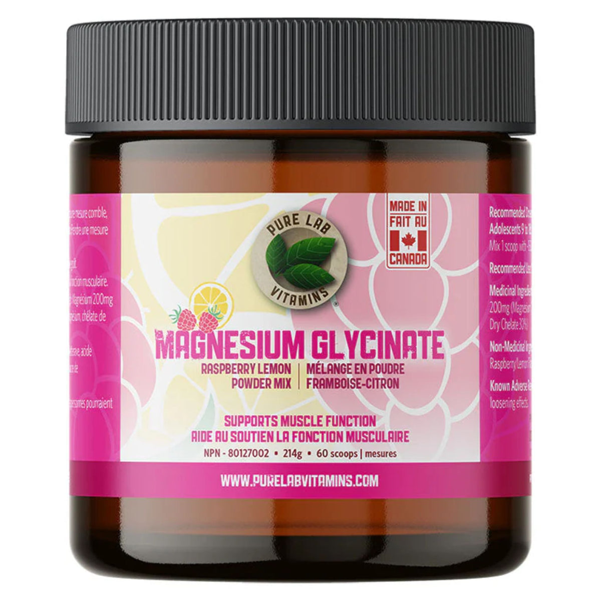 Pure Lab Vitamins Magnesium Glycinate Raspberry Lemon 214g - Nature's Source Inc
