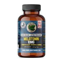 Pure Lab Melatonin Slow Release 10mg, 60 Vegan Caps - A Natural Sleep Formula, Support the Immune System