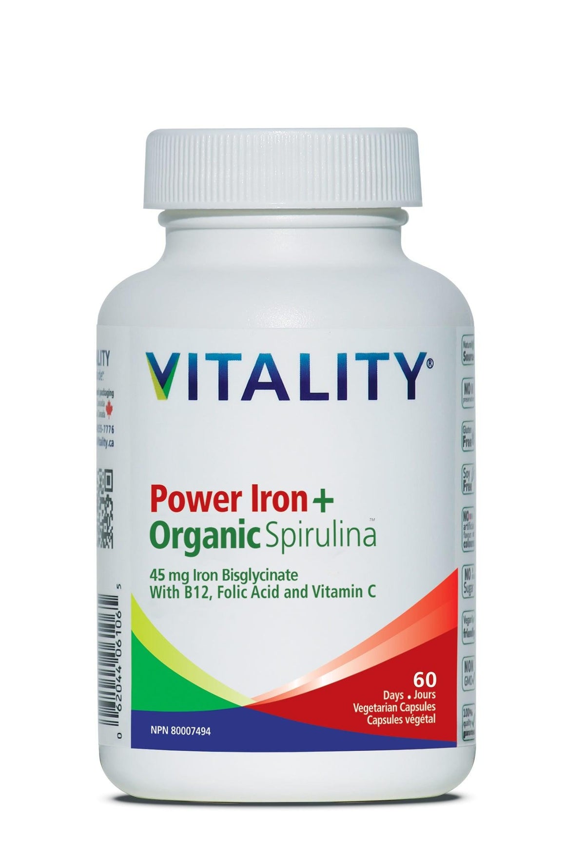 Vitality Power Iron + Organic Spirulina 60vc