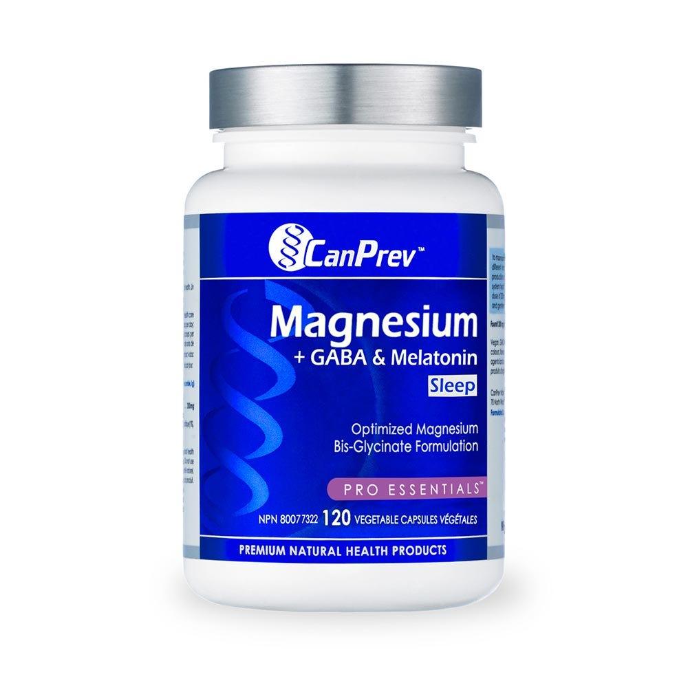 CanPrev Magnesium + GABA and Melatonin for Sleep, 120 Vegan Capsules - Optimized Magnesium Bis - Glycinate, Muscle and Bone Health for Cramp Relief - Nature's Source Inc