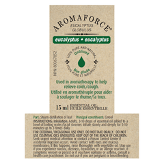 Additional Image of product label with text Aromaforce Eucalyptus Essential Oil 15ml