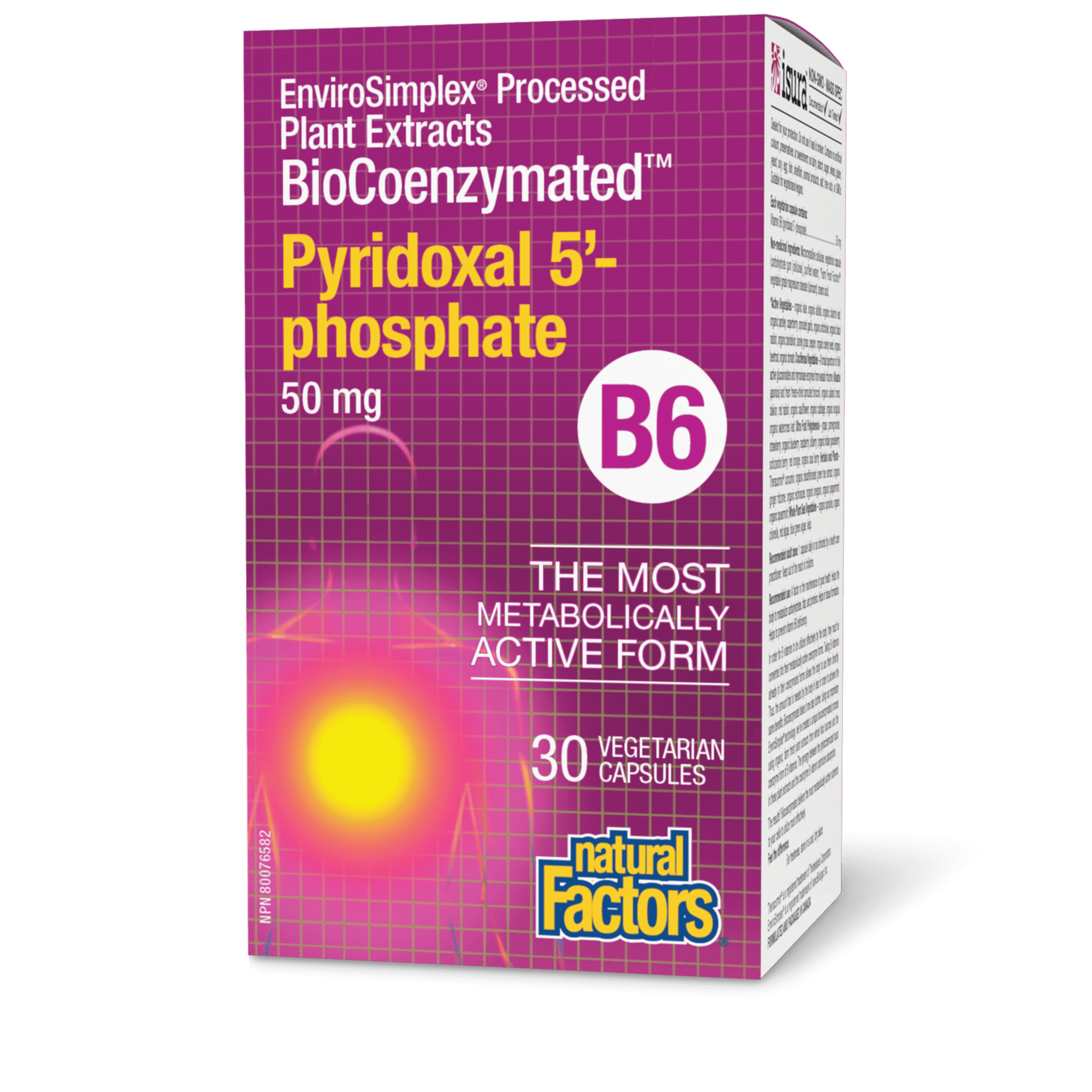 Natural Factors BioCoenzymated Pyridoxal 5 Phosphate 50 mg 24 vcaps