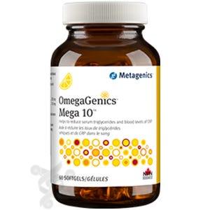 Metagenics OmegaGenics Mega 10, 60 Softgels - Natural Lemon Flavor, Helps Immune Function, Cardiovascular System, Healthy Blood Lipids, Support Healthy Triglyceride Levels - Nature's Source Inc