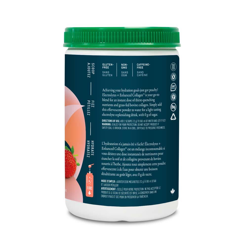 Image showing label of Organika Electrolytes +Collagen Strwbrry Pch 360g