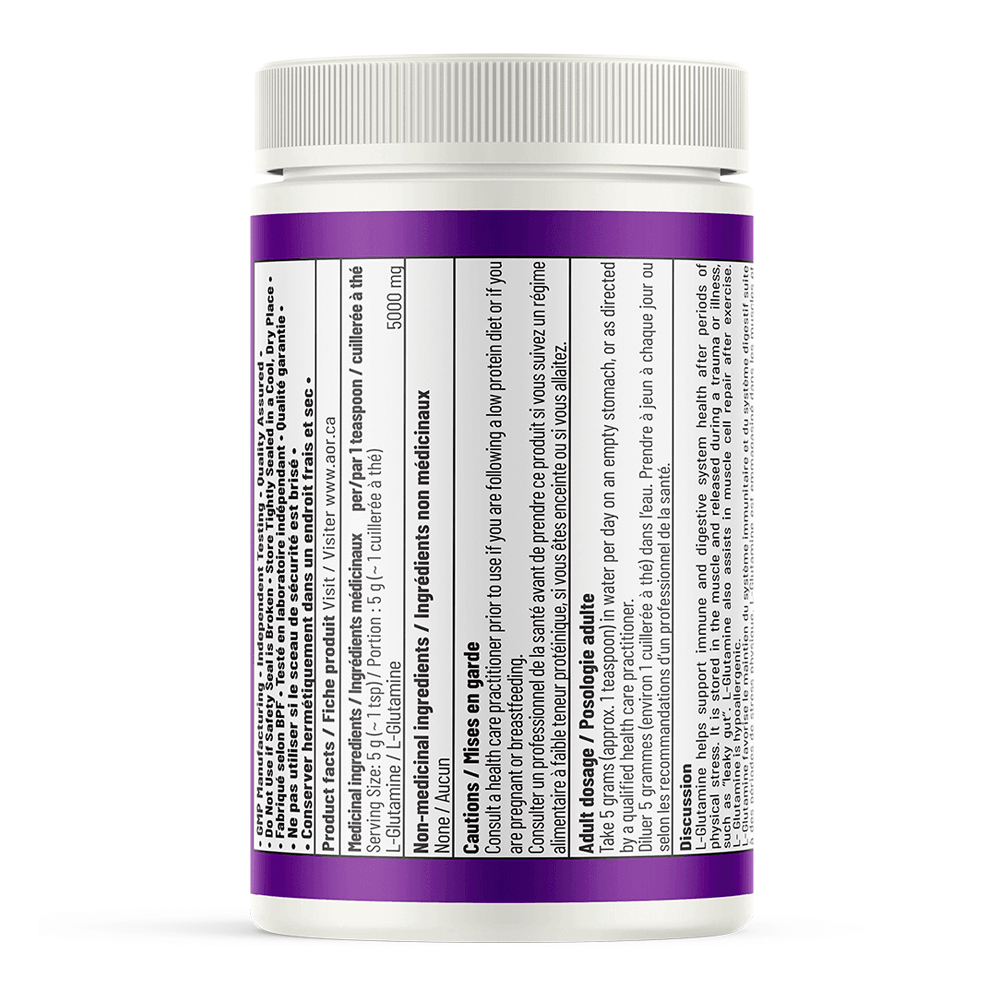 AOR L - Glutamine Powder 450g, 90 Servings - Supports Immunity, Gut Health and Muscle Repair After Exercise, Promotes Optimal Health - Nature's Source Inc