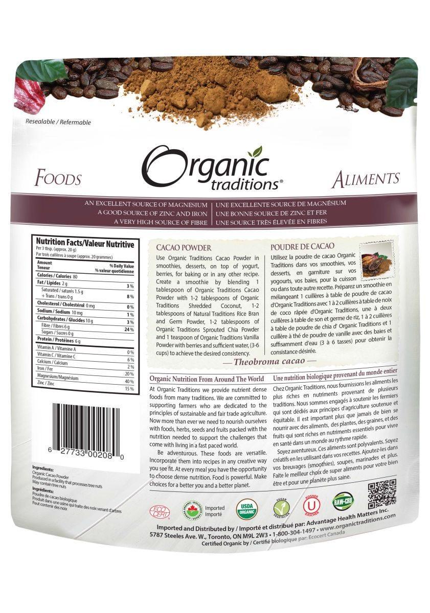 Additional Image of product label with text Organic Traditions Cacao Powder 454g