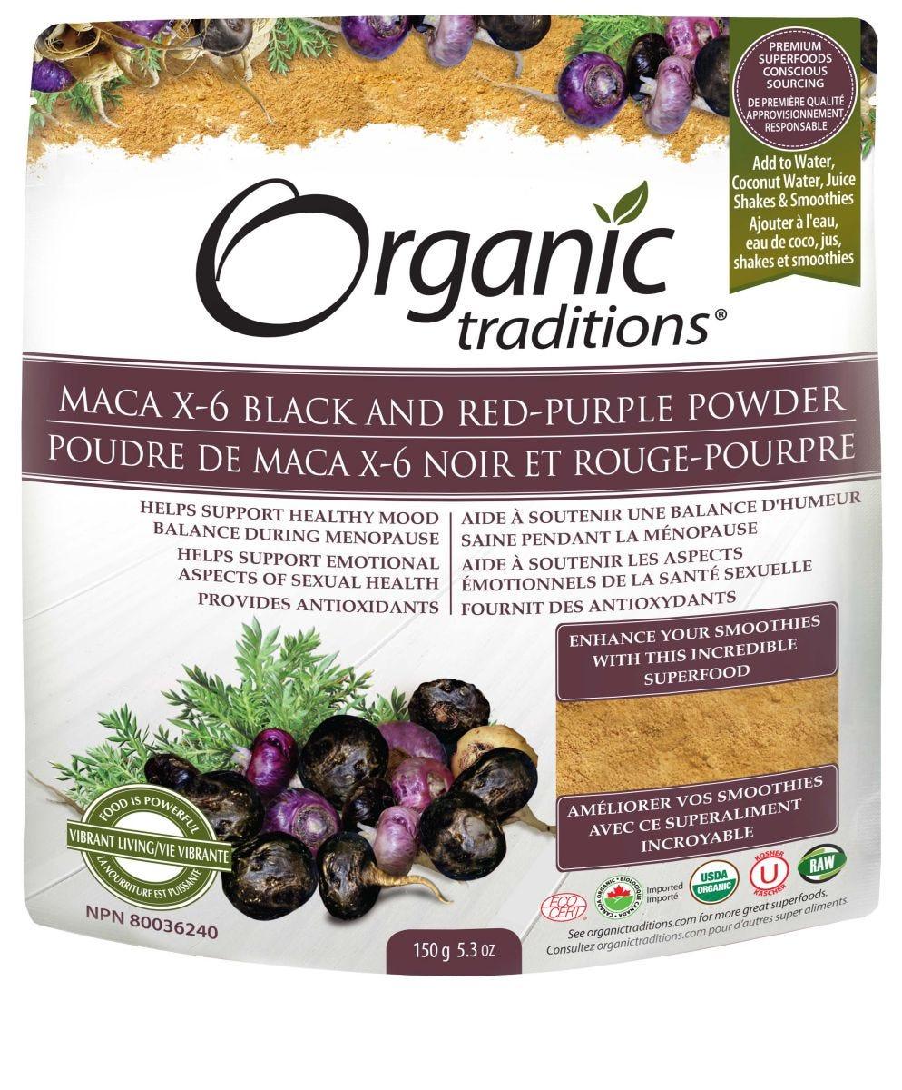 Organic Traditions Maca X-6 Black and Red-Purple Powder, 150g