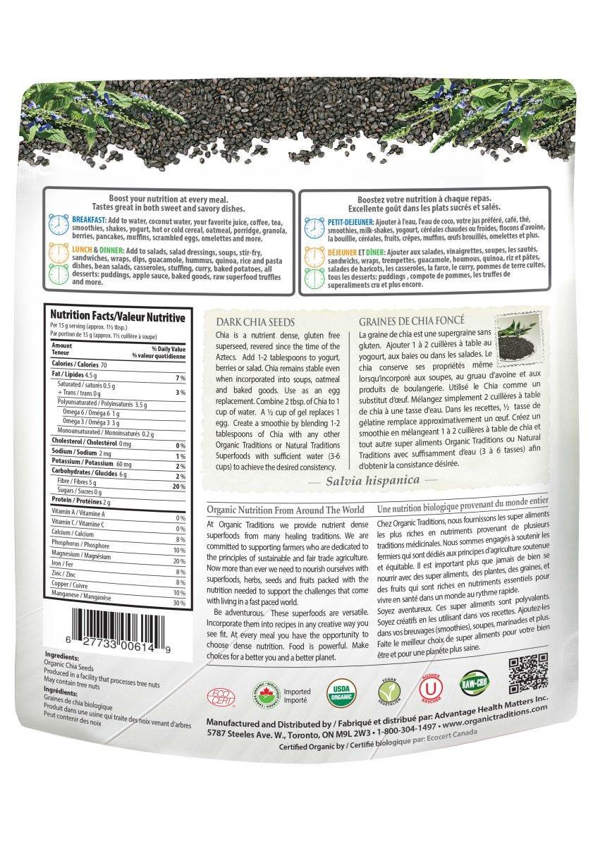 Additional Image of product label with text Organic Traditions Chia Seeds Dark Whole 454g