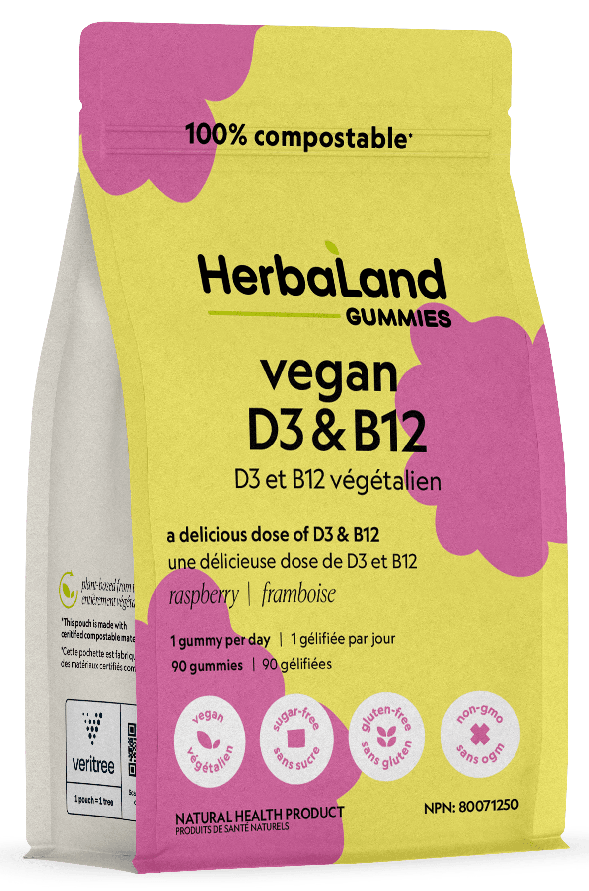 Herbaland Vegan D3 and B12, 90 Gummies  Online