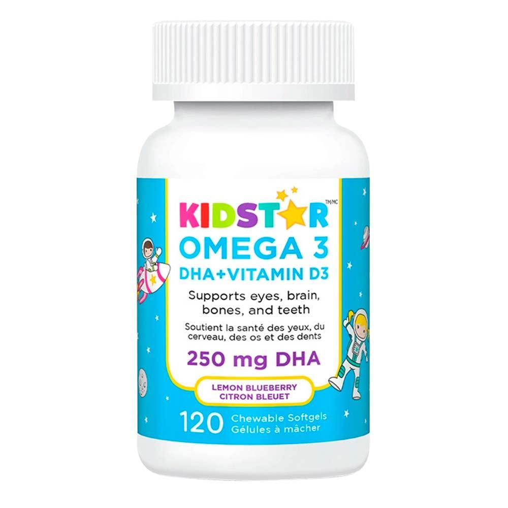 KidStar Omega 3 DHA + D3 Lemon Blueberry 120 Chewable Softgels - Nature's Source Inc