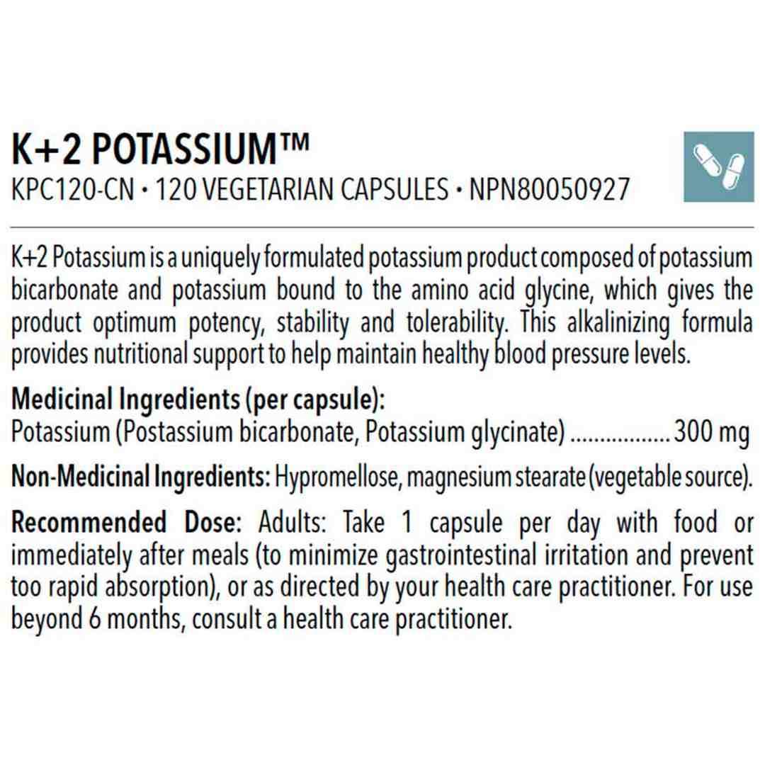 Designs K+2 Potassium 300mg- 120 Veg Capsules