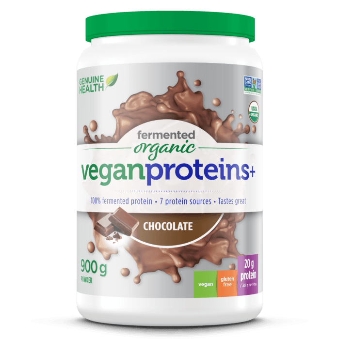 Genuine health Vegan Proteins+ Chocolate 900g - Nature's Source Inc
