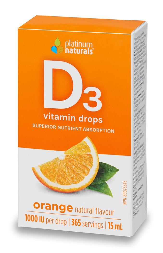 Platinum Naturals Orange Flavor D3 Vitamin Drops - 15ml - Nature's Source Inc