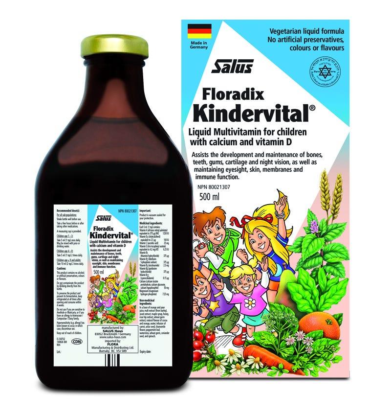 Salus Floradix Kindervital Multivitamin for children (500ml) - Liquid Multivitamin for Children with Calcium and vitamin D,