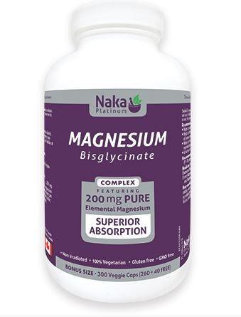Naka Platinum Magnesium Bisglycinate, 200mg, 300 Vegan Capsules - (260 + 40 FREE) Pure Elemental Magnesium for Superior Absorption, Maintain Proper Muscle Function - Nature's Source Inc