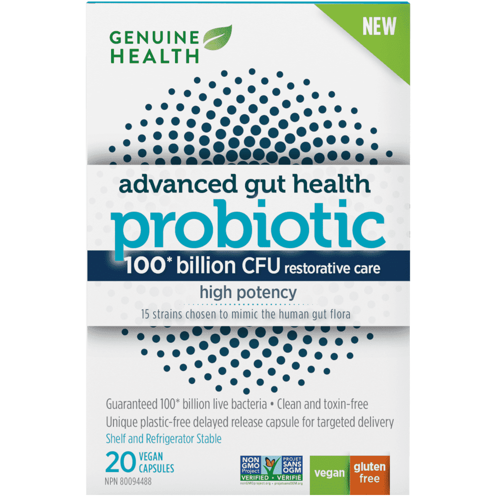 Genuine Health Advanced Probiotic High Potency - 20 Vegan Capsules - Nature's Source Inc